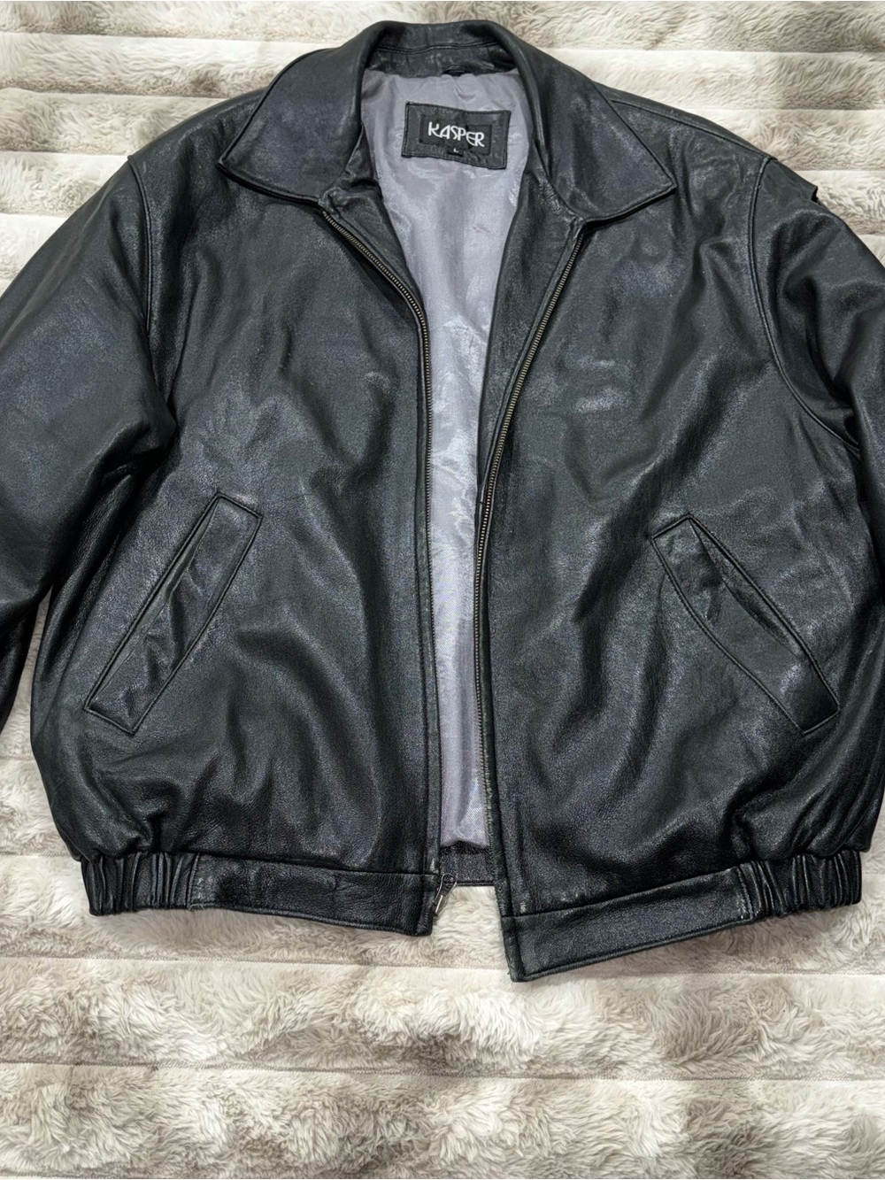 Kasper Black Leather Bomber Jacket
